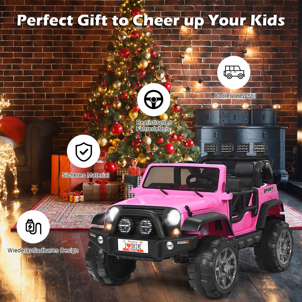 Jeep elétrico de 2 lugares com 3 velocidades, rosa