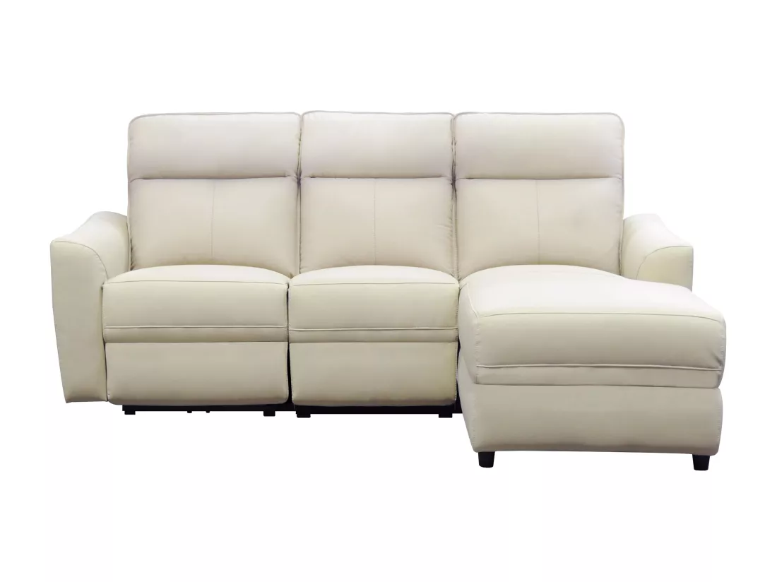 Canapé d'angle droit relax électrique en cuir beige ISPICA