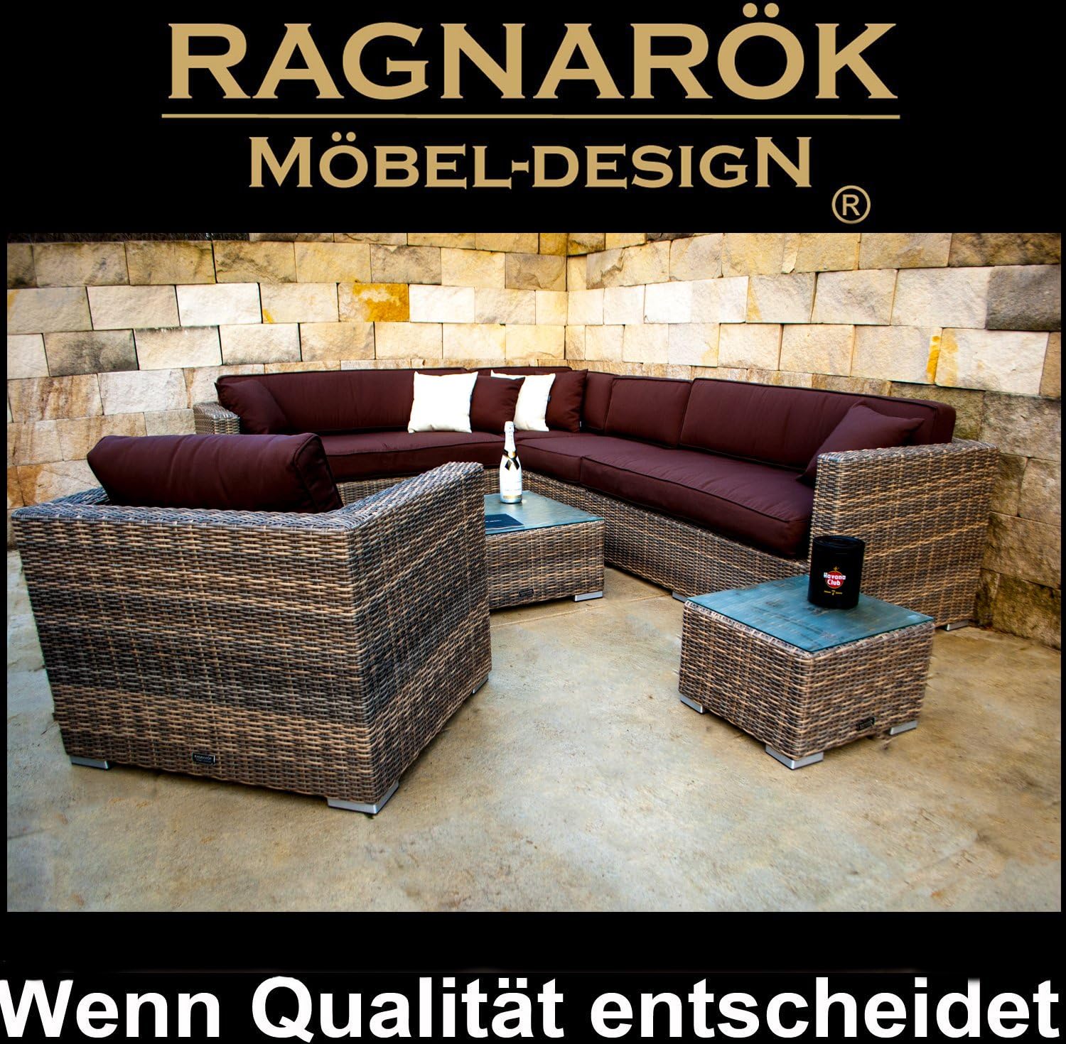 Ragnarök-Möbeldesign Narvik Premium PolyRattan - Deutscher Hersteller - 8 Jahre GARANTIE - Aluminium Gartenmöbel Essgruppe Rostfrei Rattan Sitzgruppe