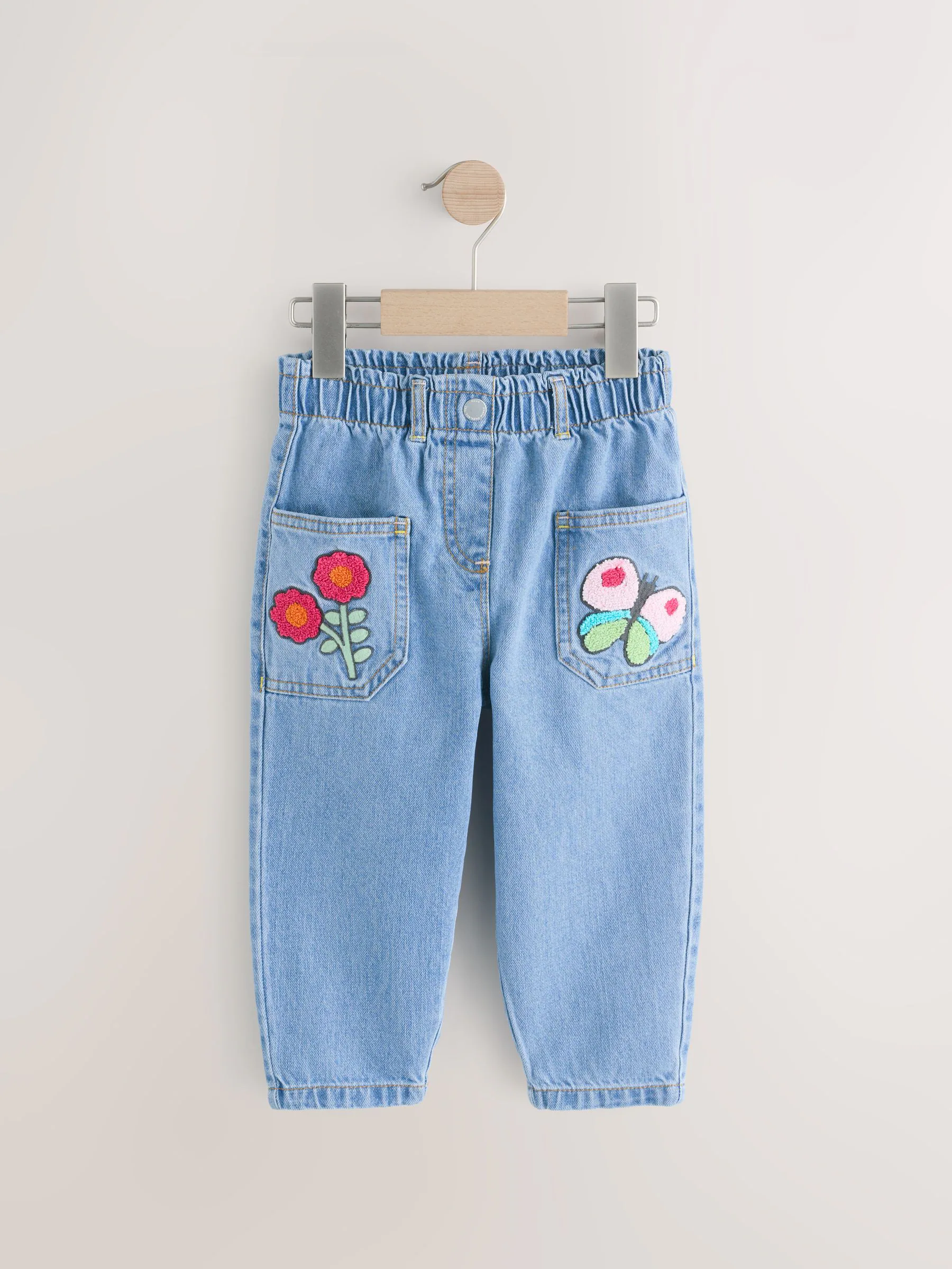 Denim - Bouclé vlinder versierde 100% katoenen jeans (3mnd-7jr)