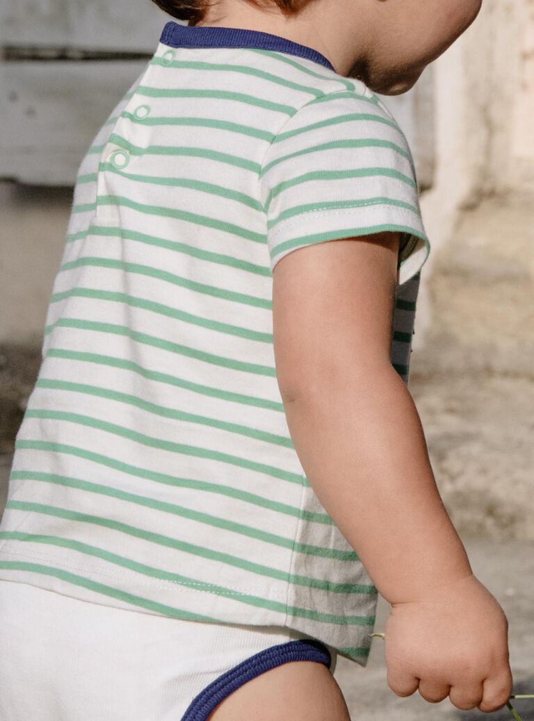 Body T-shirt à rayures vert pistache et écru