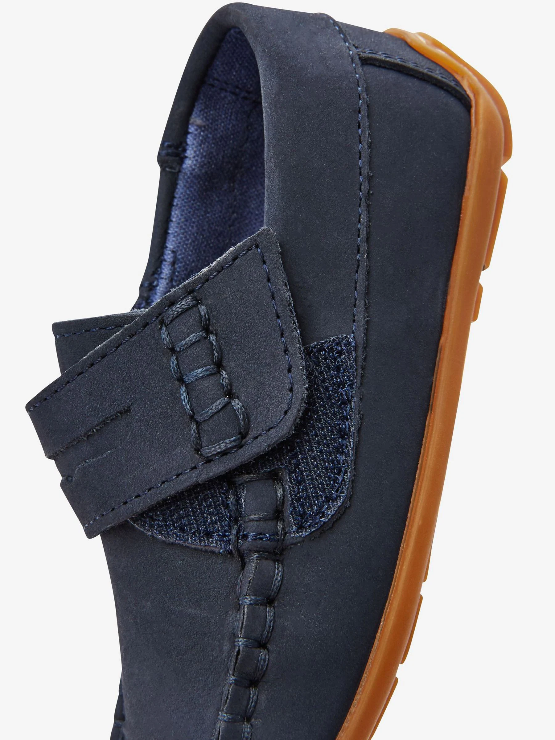 Marineblauw - Leren pennyloafers met klittenbandsluiting