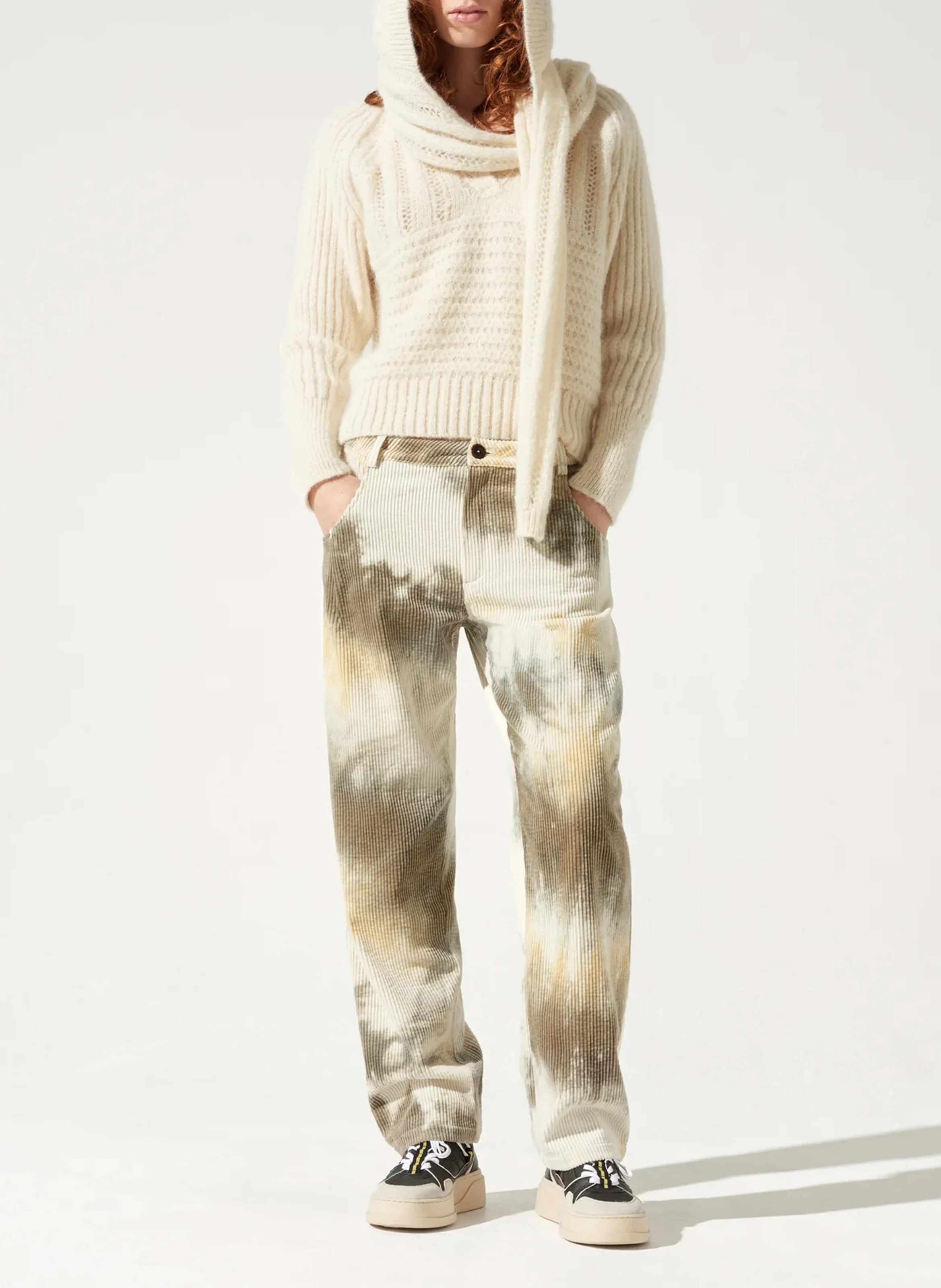 Pantalon large en coton imprimé | Gris