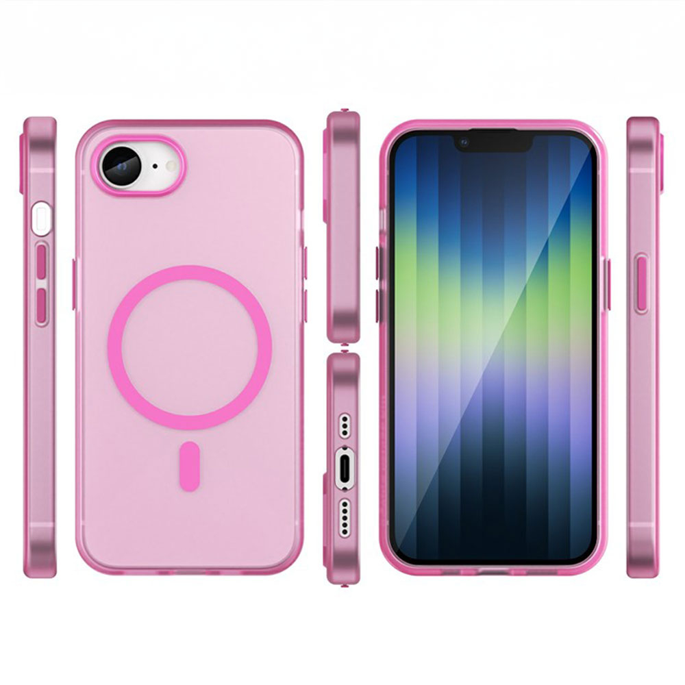 iPhone 16e MagSafe Hybrid Hülle TPU Bumper Slim Design Matt - Pink / Transparent