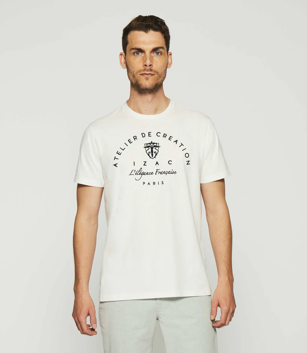 T-shirt à manches courtes brodé écru GUY