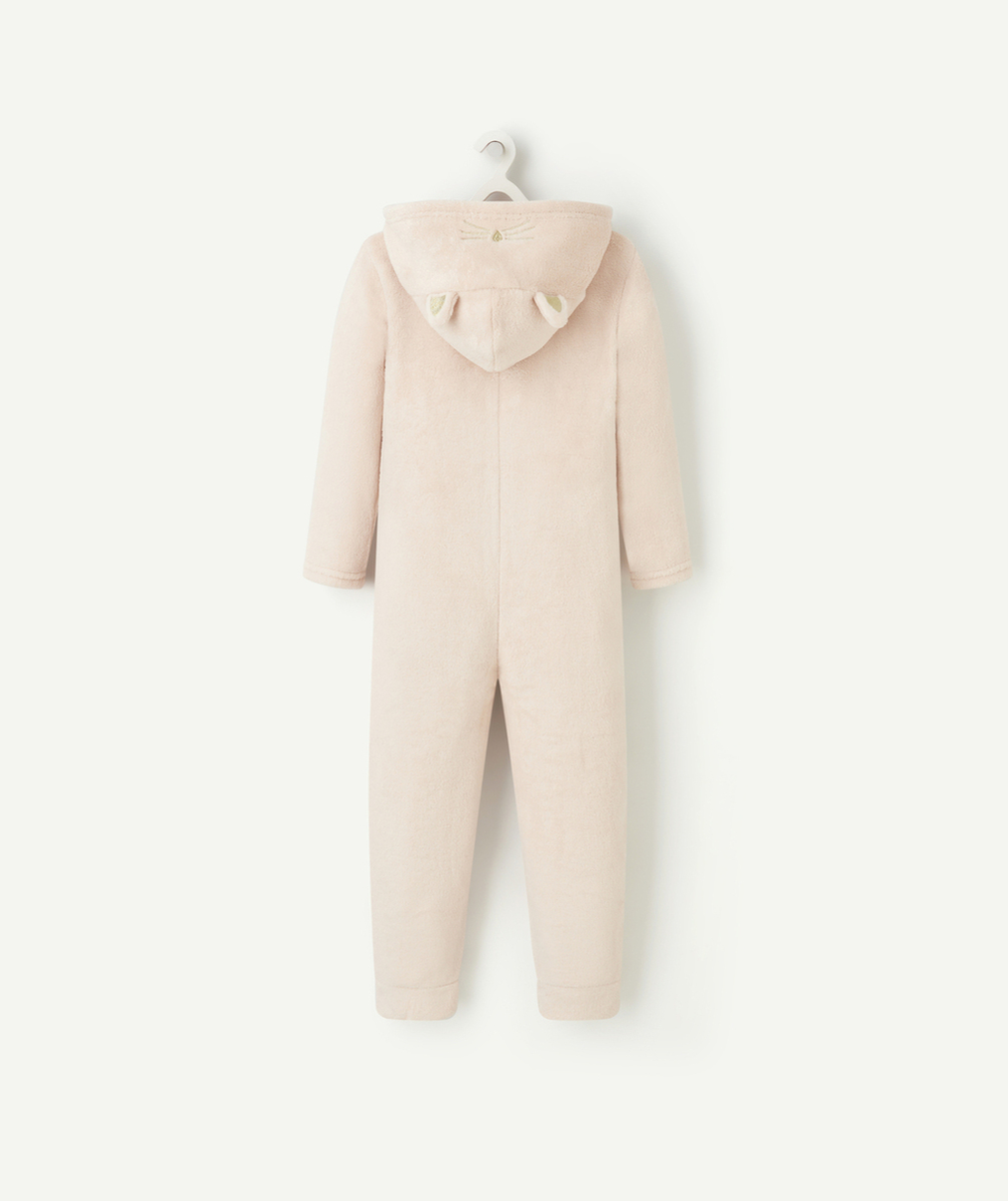 SURPYJAMA POLAIRE FILLE EN FIBRES RECYCLÉES ROSE PÂLE AVEC MOTIF CHAT