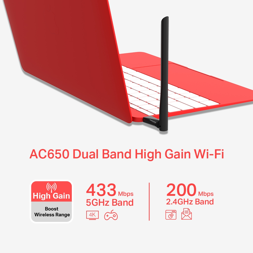 ADAPTADOR WI-FI MERCUSYS AC650 MU6H DUAL BAND