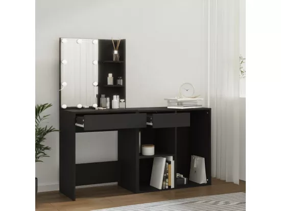 Coiffeuse à LED avec armoire noir bois d'ingénierie