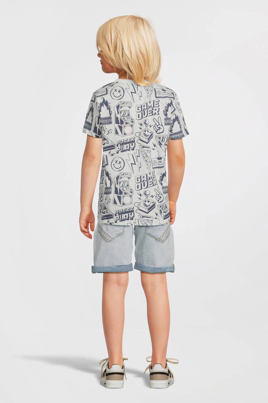 Orange Stars T-shirt Peer met all over print wit/blauw