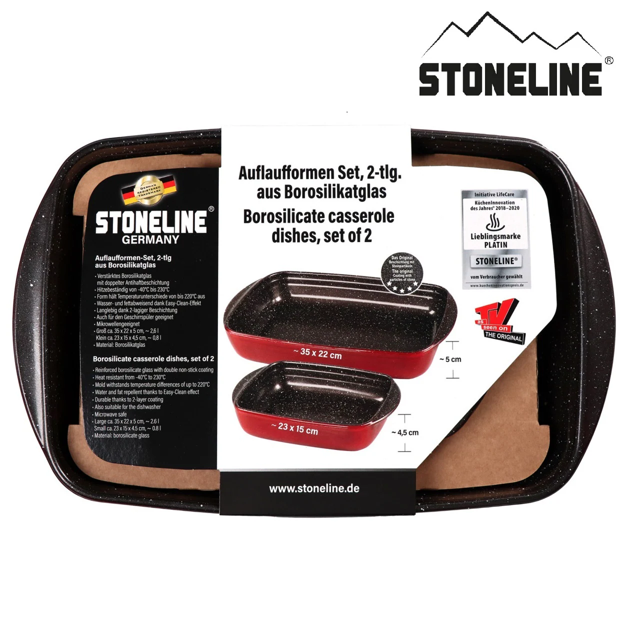 STONELINE® Antihaftbeschichtetes Glasauflaufformen-Set, 2-teilig