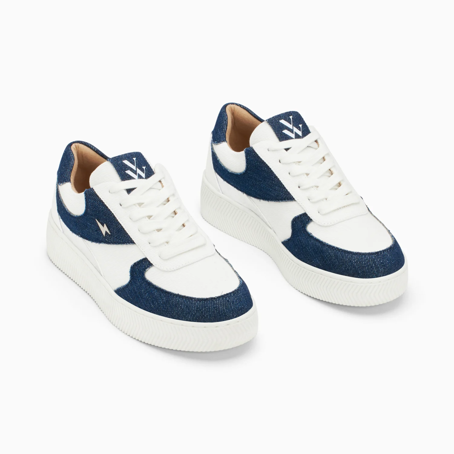 Sneakers-Baskets Théonie blanc et denim à lacets