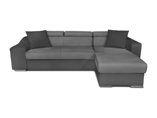 Canapé d'angle Elona convertible bi-matière Gris avec poufs de rangement à gauche - L264 x P162 x H75cm - Loungitude