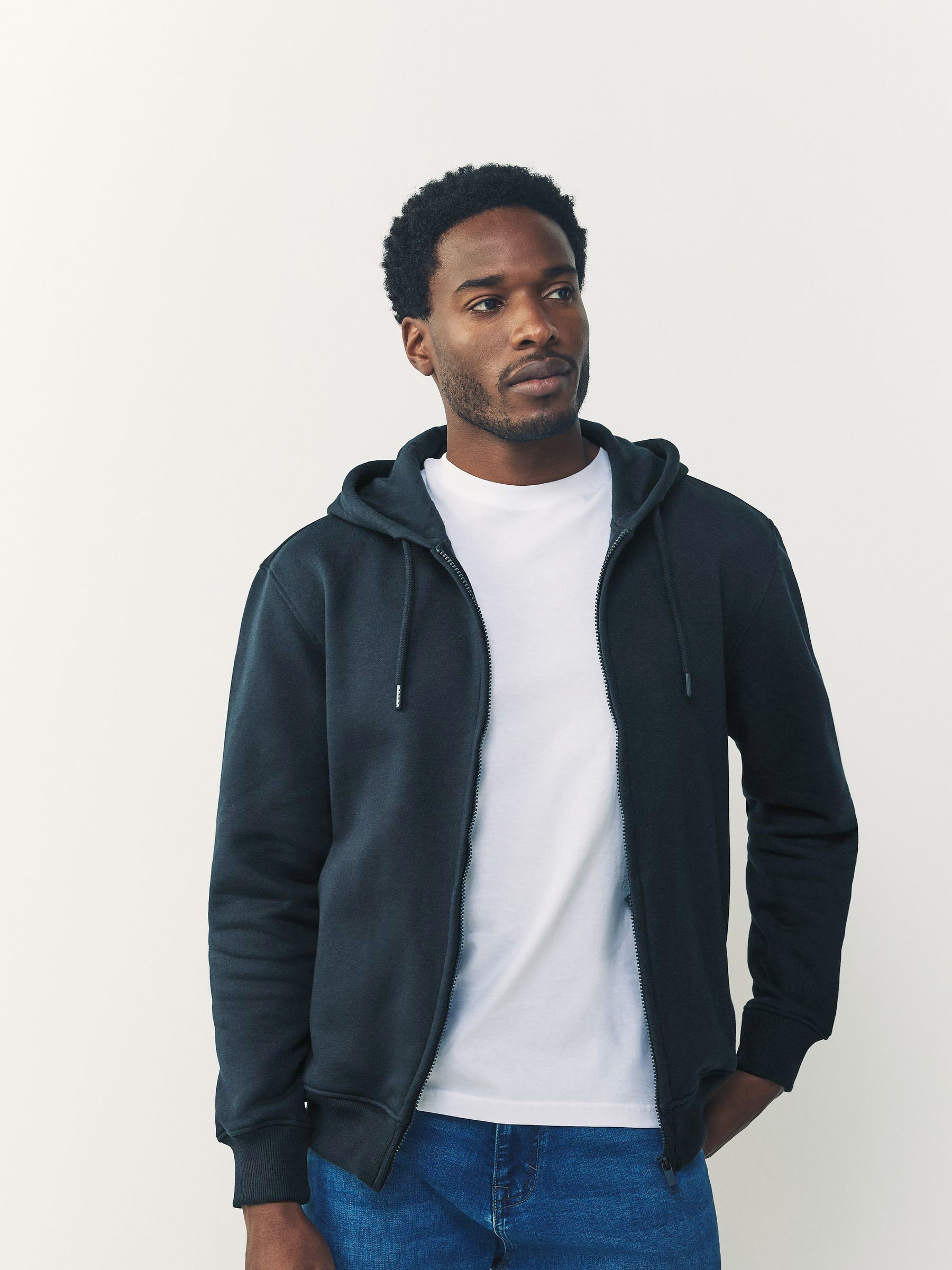 Donkerblauw - Cotton Rich Heavyweight Jersey Full Zip Hoodie