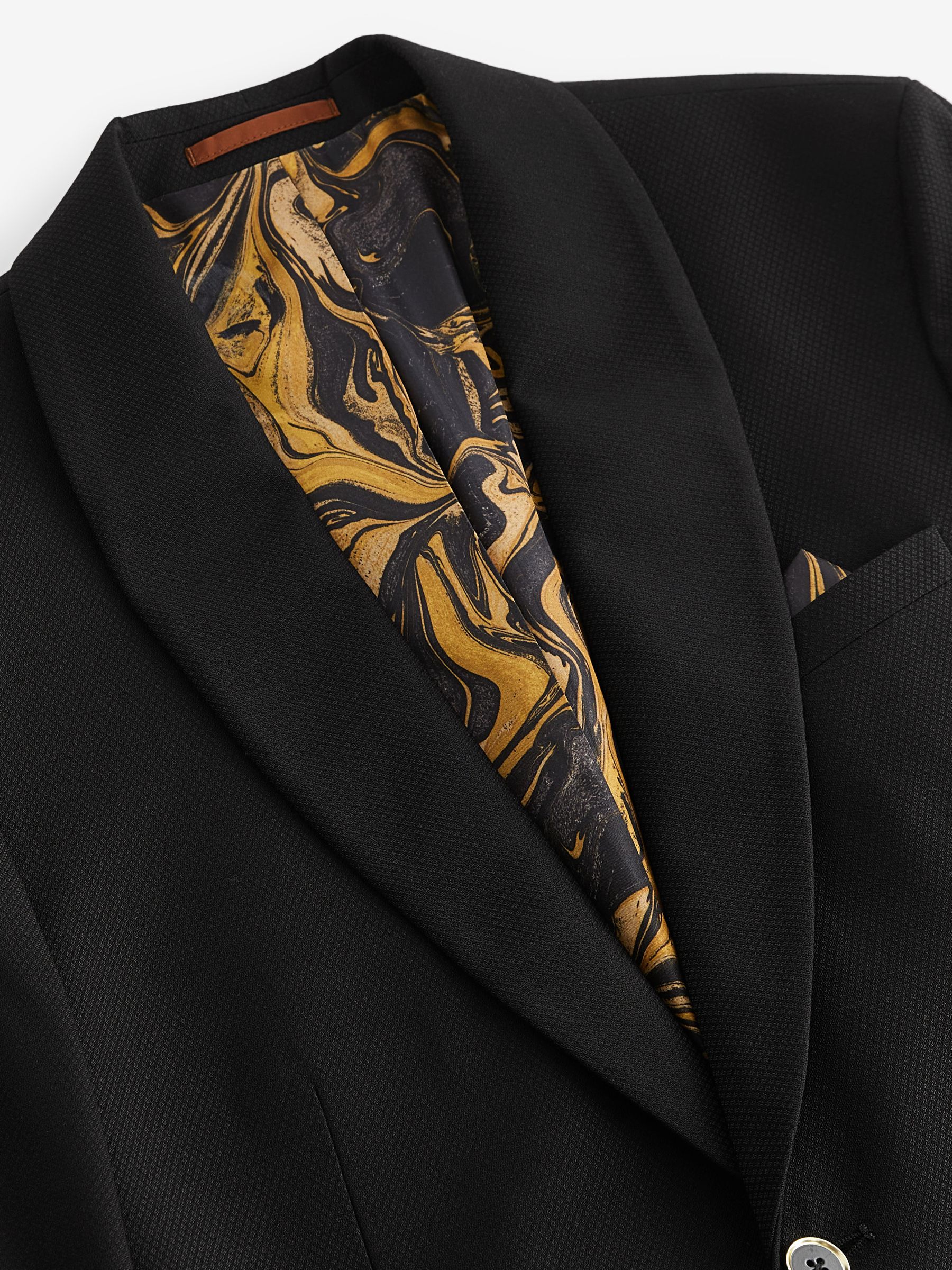 Zwart/goud - Skinny fit smoking met textuur: colbert
