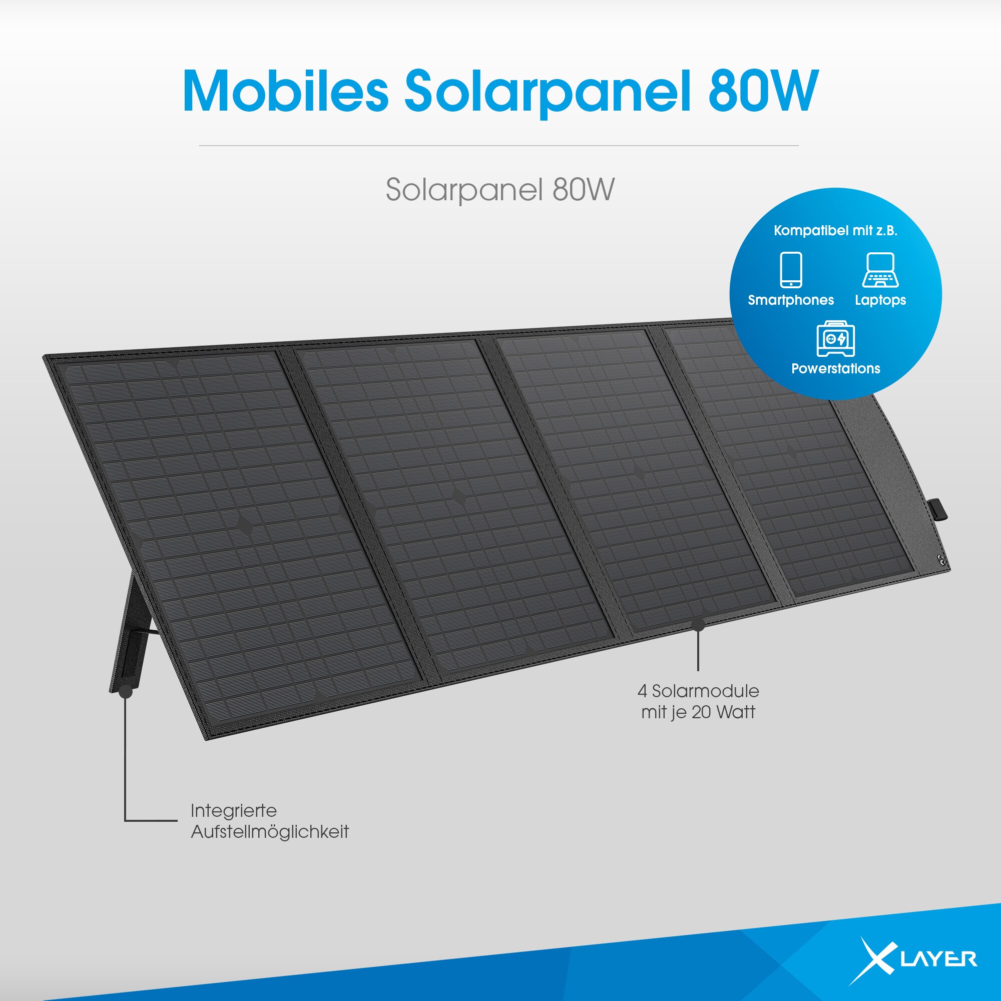 Xlayer Solarpanel faltbar I 80W Itragbar I Solaranlage I Camping I Notstrom