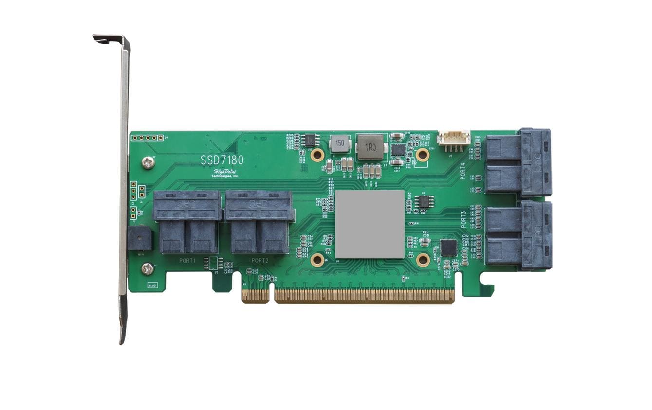 Host Bus Adapter Rocket 1180 PCI-Ex16v3 - 8x SFF-8643<br>PCIe 3.0 x16 8-Port U.2 NVMe HBA – Schnelle und vielseitige 8-Kanal PCIe Gen3 NVMe Konnektivitätslösung