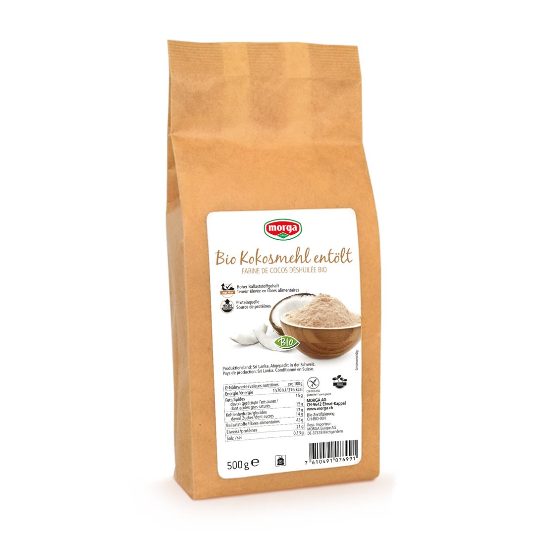 MORGA Kokosmehl<br>500 g, entölt glutenfrei Bio