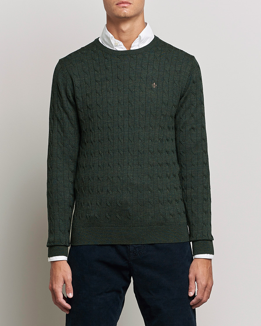 Morris Merino Cable Crew Neck Olive