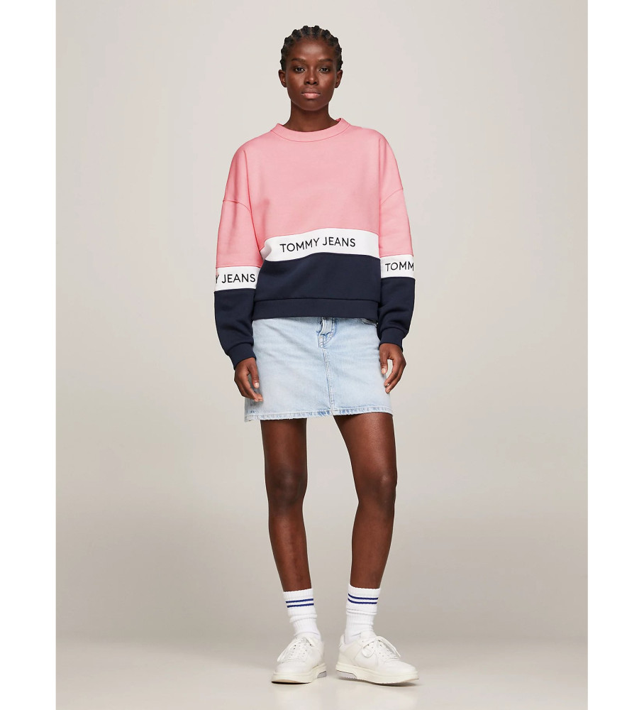 Moletom Tommy Jeans rosa com estampa em blocos de cores