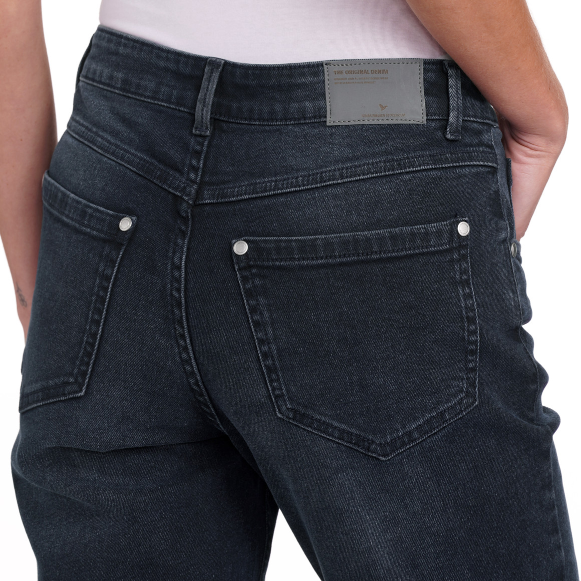 Gina Damen Mom-Jeans mit Used-Waschung nachtblau