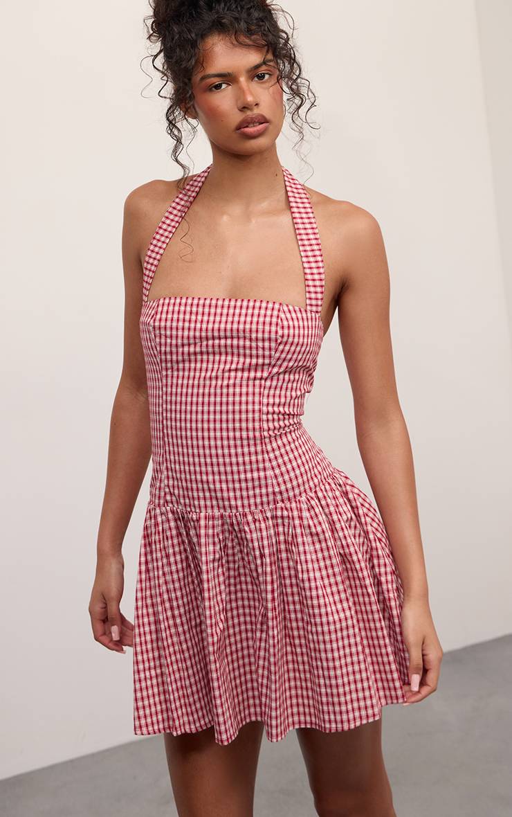 Rouge Robe Droite À Dos Nu En Vichy
