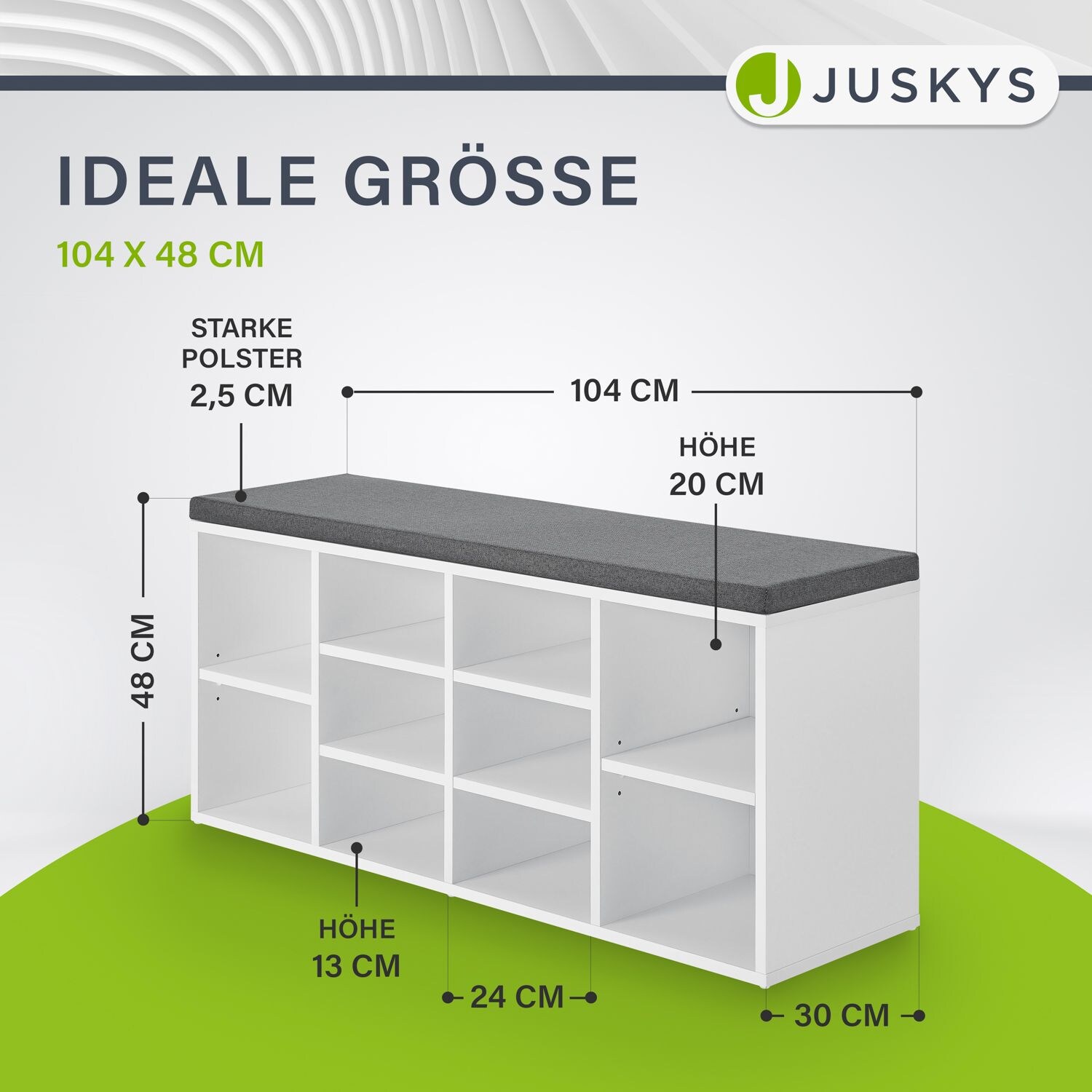Juskys Schuhregal Holz mit Polsterung & 10 Fächern höhenverstellbar 104x30x48 cm bis 150 kg Weiß