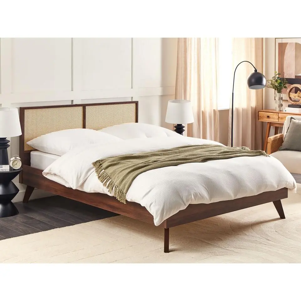 MONPAZIER - Tweepersoonsbed - Donkerhout - 180 x 200 cm - Rotan