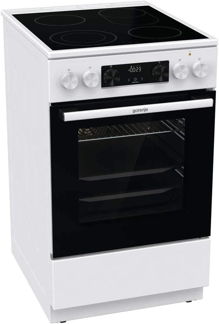 Gorenje GECS5C 70 WA Elektro-Standherd mit Glaskeramik-Kochfeld / 50 cm / 70 Liter/Schnellaufheizung/AirFry/ExtraSteam/Teleskopauszug/AquaClean/weiß
