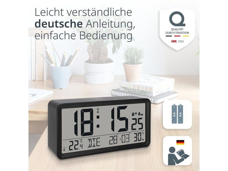 ADE Tischuhr Schwarz Wecker mit digitaler Anzeige