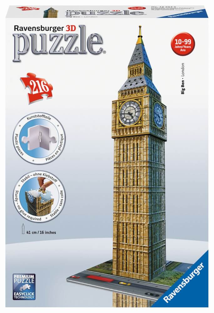 Ravensburger 3D Puzzle 12554 - Big Ben - 216 Teile - Der weltbekannte Uhrenturm aus London zum selber Puzzeln ab 8 Jahre