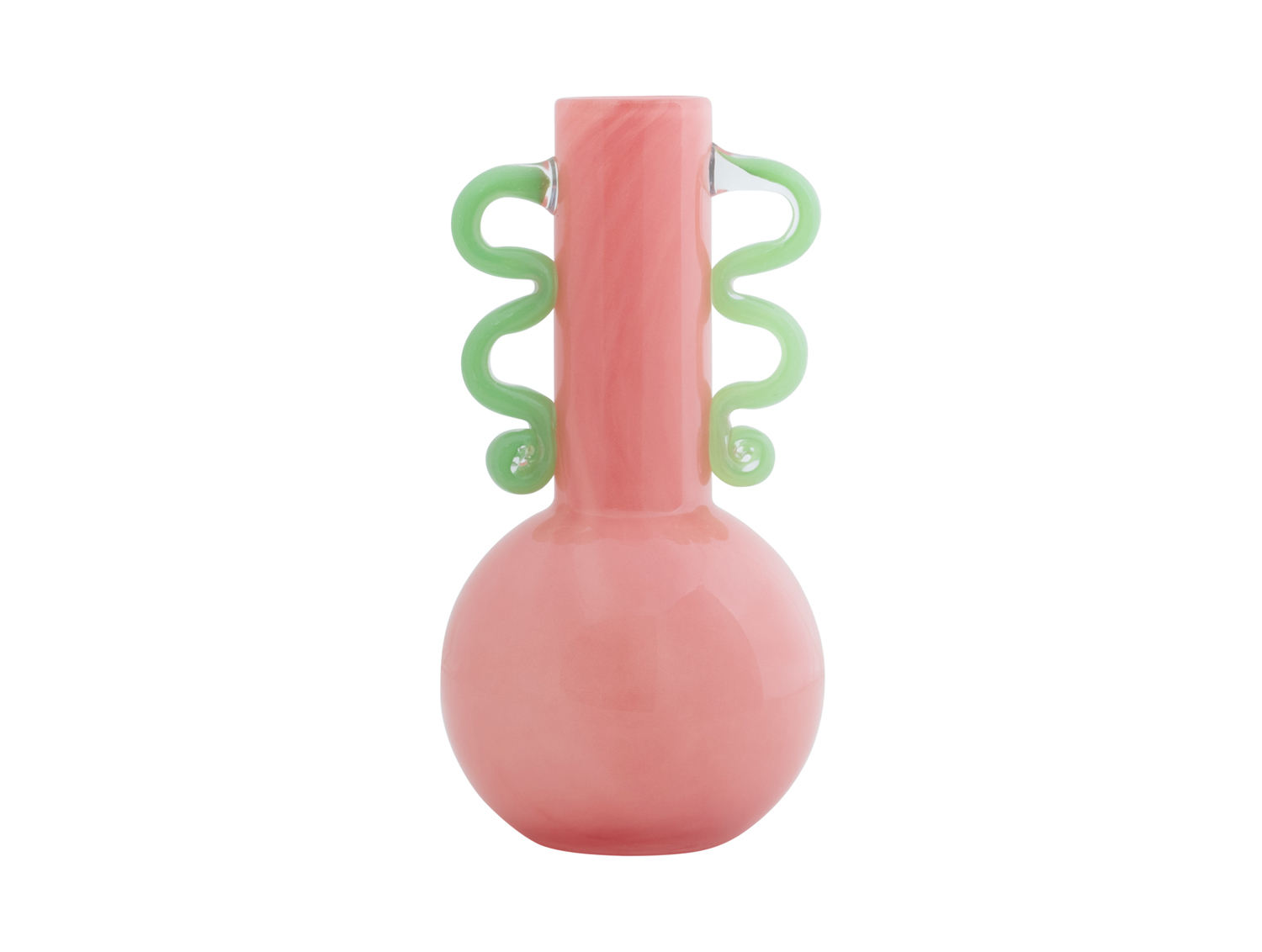 Vase Fiesta glass medium bright pink, green handles
