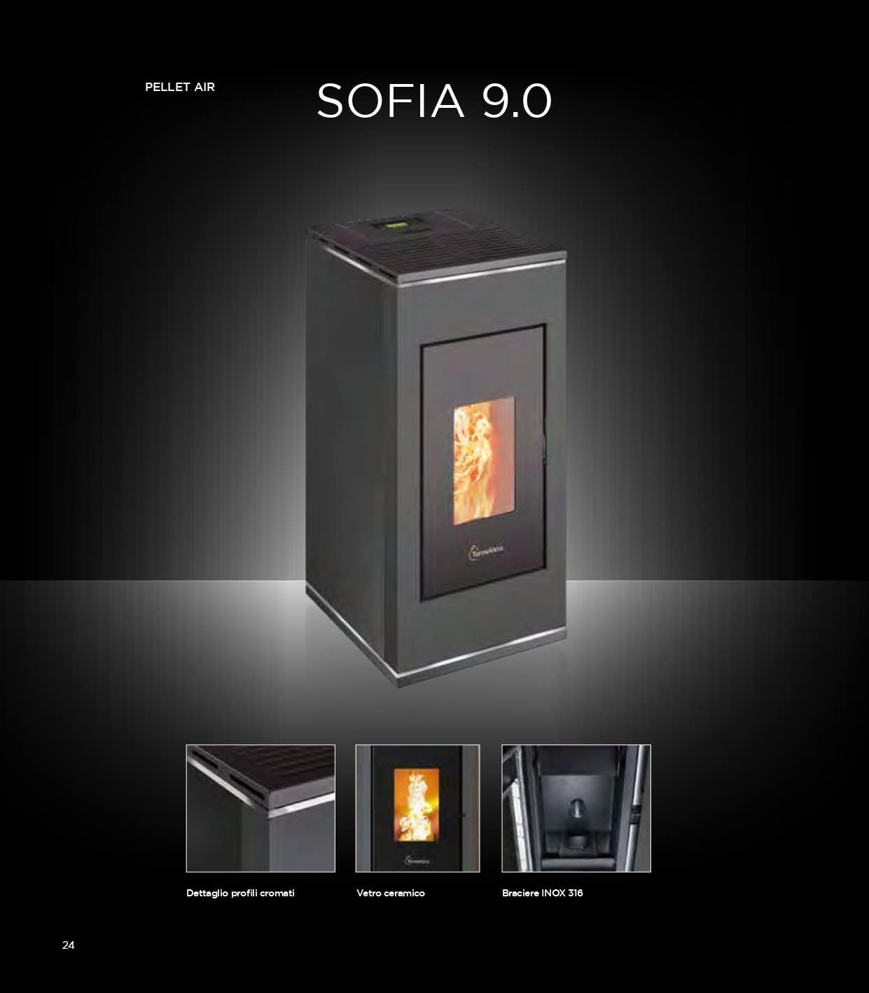 Pelletofen BIO SOFIA 9.0-9kW - luftdicht - A+ - Pelletlast 22 kg (Anthrazit Chrom)