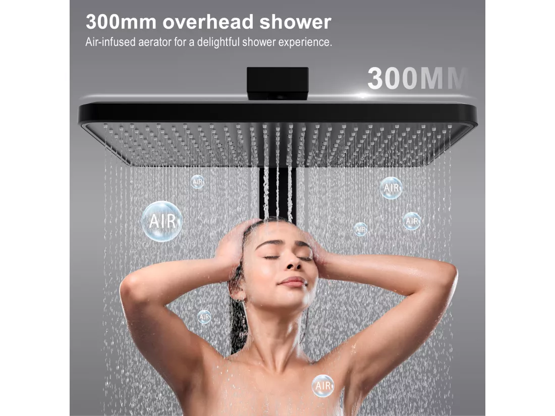 Colonne de Douche Thermostatique 40℃ avec plaque thermostatique de 40 cm Ensemble de Douche en Laiton douchette à main avec 4 intensités de jet