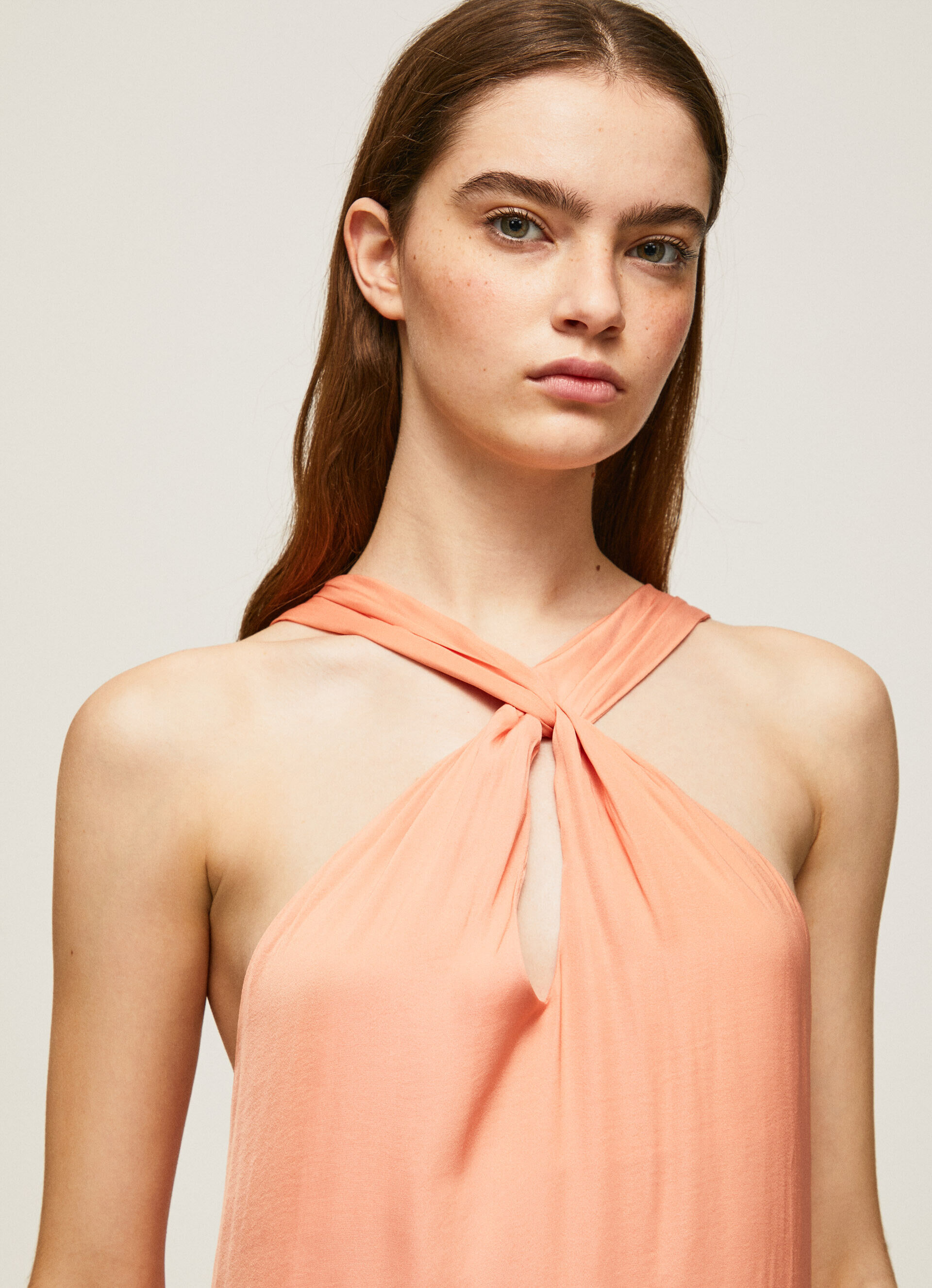 Vestido Casey de cetim liso - pêssego e laranja