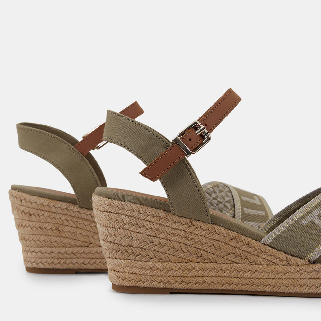 Tommy Hilfiger Sandales compensées Webbing Low kaki - Talon 7 cm