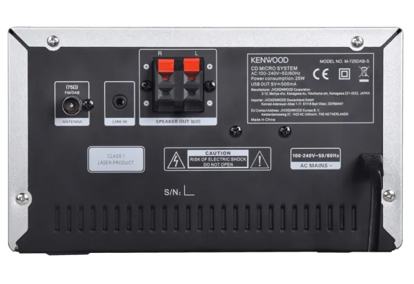 Kenwood Electronics M-725DAB-S, Home audio micro system, Sort, Sølv, 50 W, 2-vejs, 75 dB, 10%