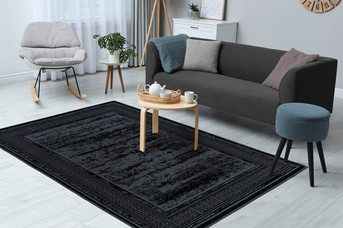 Flachgewebeteppich KALEVI 300 - schwarz - mit 3D-Struktur - 80x150 cm