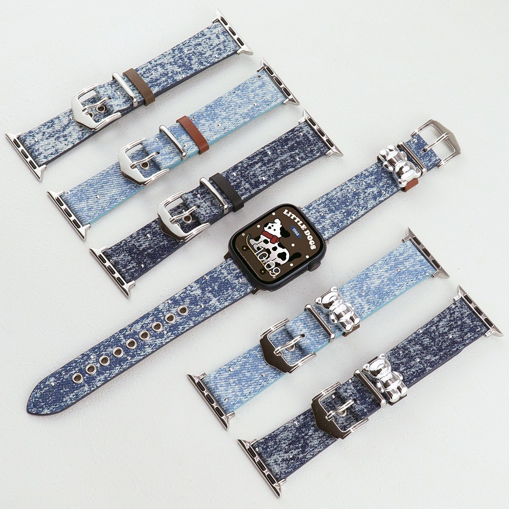 Apple Watch (42/41/40/38 mm) Leder Armband mit Jeansstoff Schicht (Gelenkumfang: 130 - 210 mm) - Braun / Hellblau