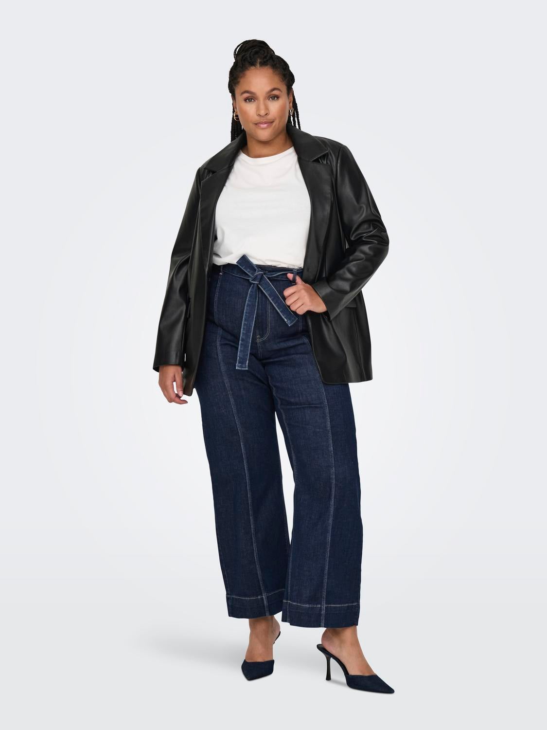 CARMADISON Hohe Taille Weiter Beinschnitt Jeans Dark Blue Denim