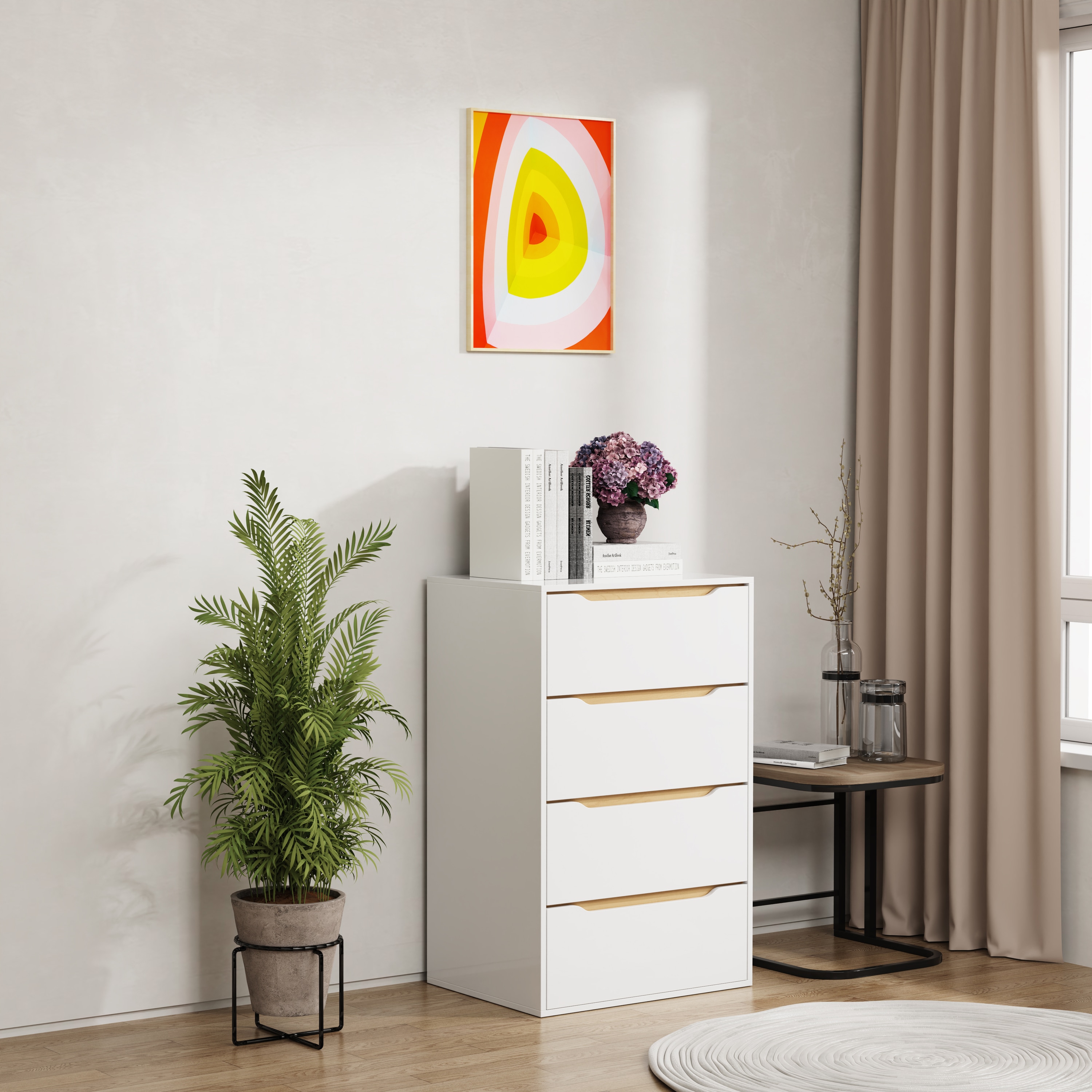 VCM Holz Kommode Sideboard Nachttisch Schrank 4 Schubladen Malira XL