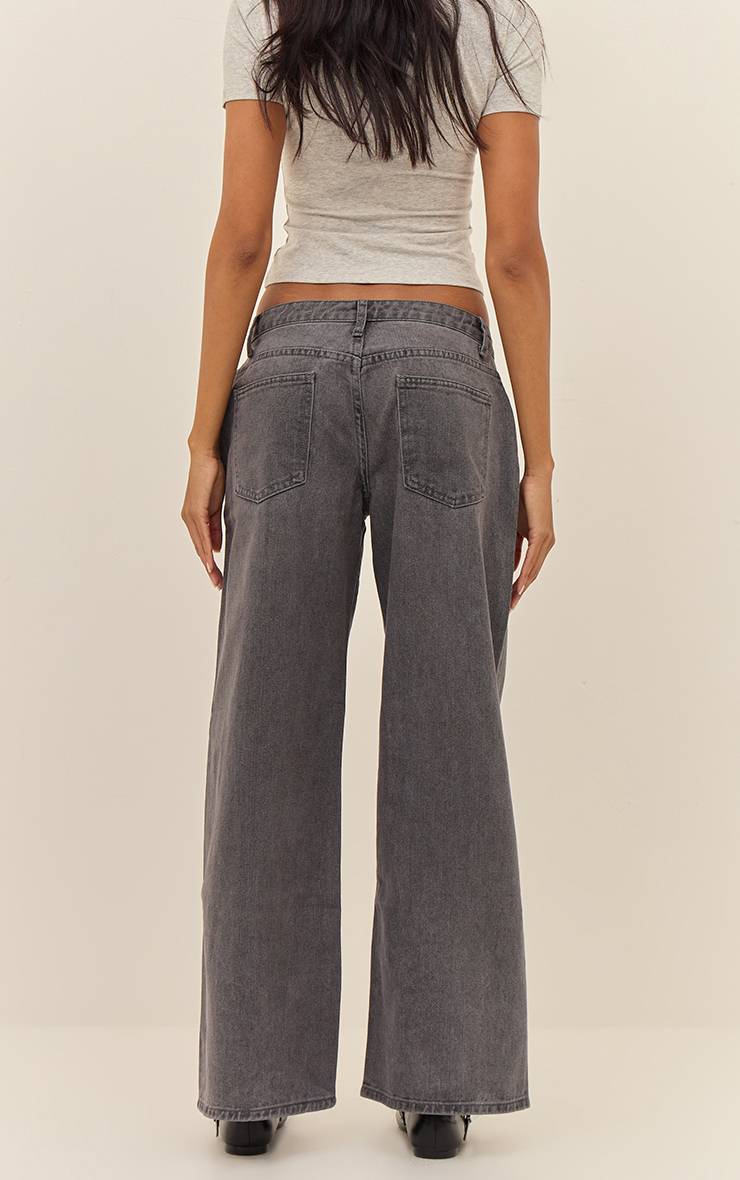 Gris Foncé Jean Boyfriend Taille Basse À Jambe Large