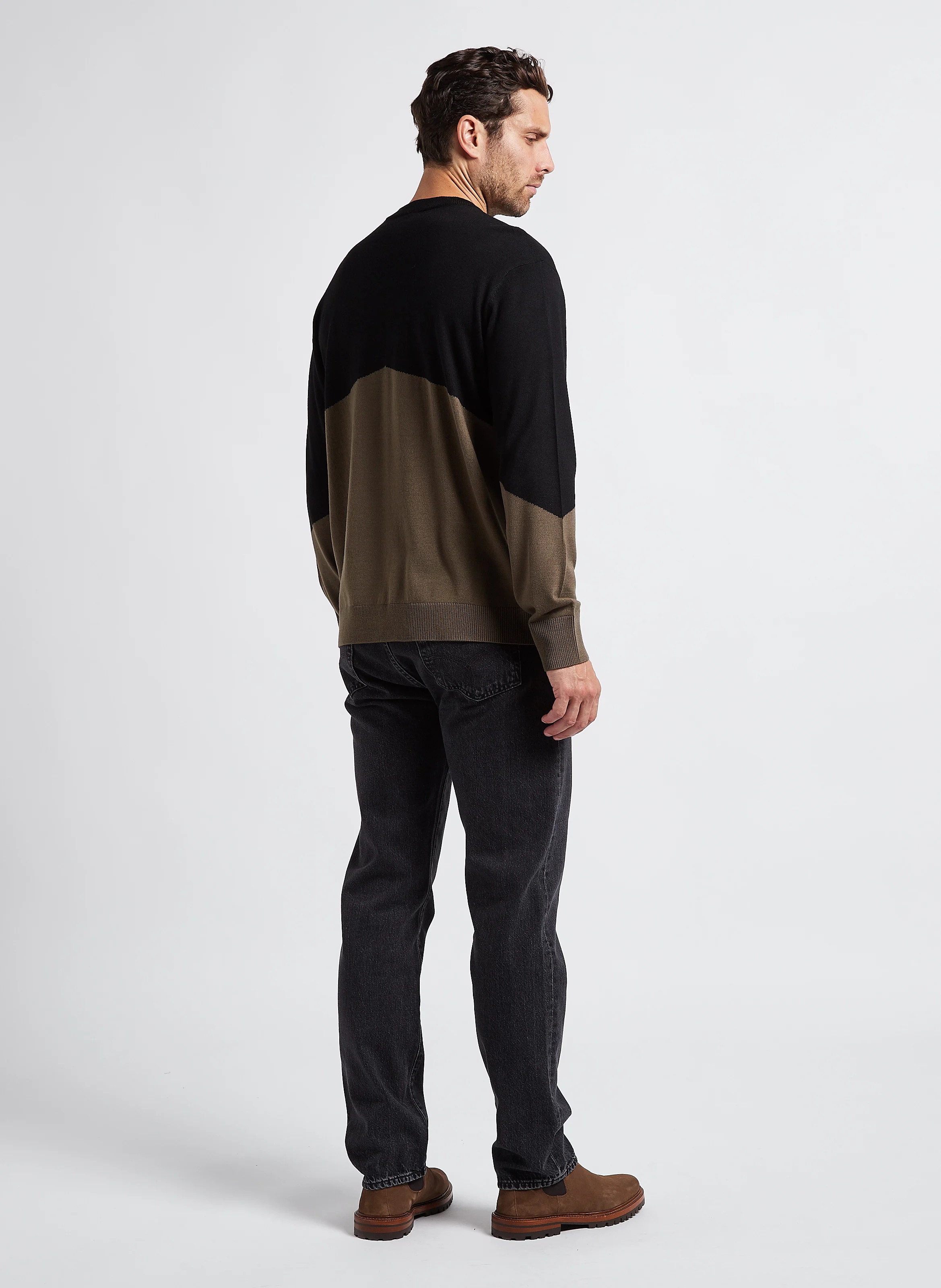 Pull col rond graphique en laine mélangé| Noir