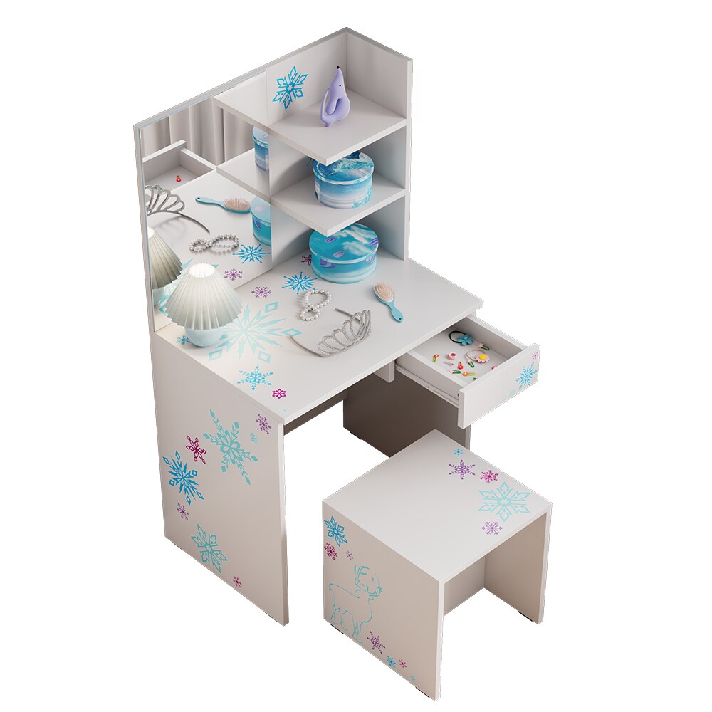 Oskar-Store Kinderschminktisch Schneeflocke 55 x 103 cm, Weiß, Schminktisch mit Hocker