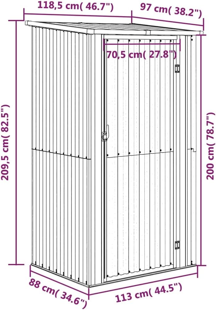 Geräteschuppen Anthrazit 118,5x97x209,5 cm Verzinkter Stahl