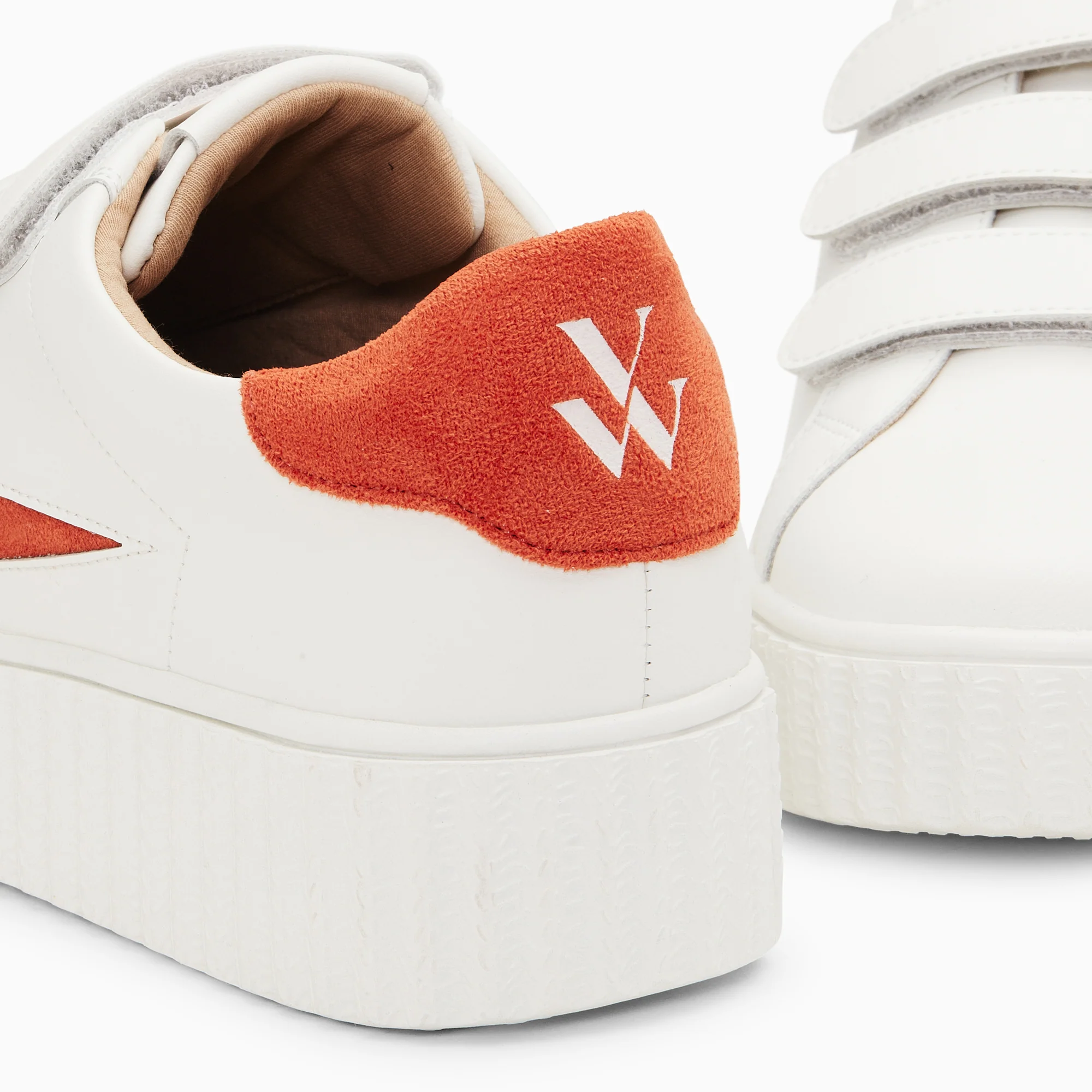 Sneakers-Baskets éclair Vicky blanc et orange à scratchs