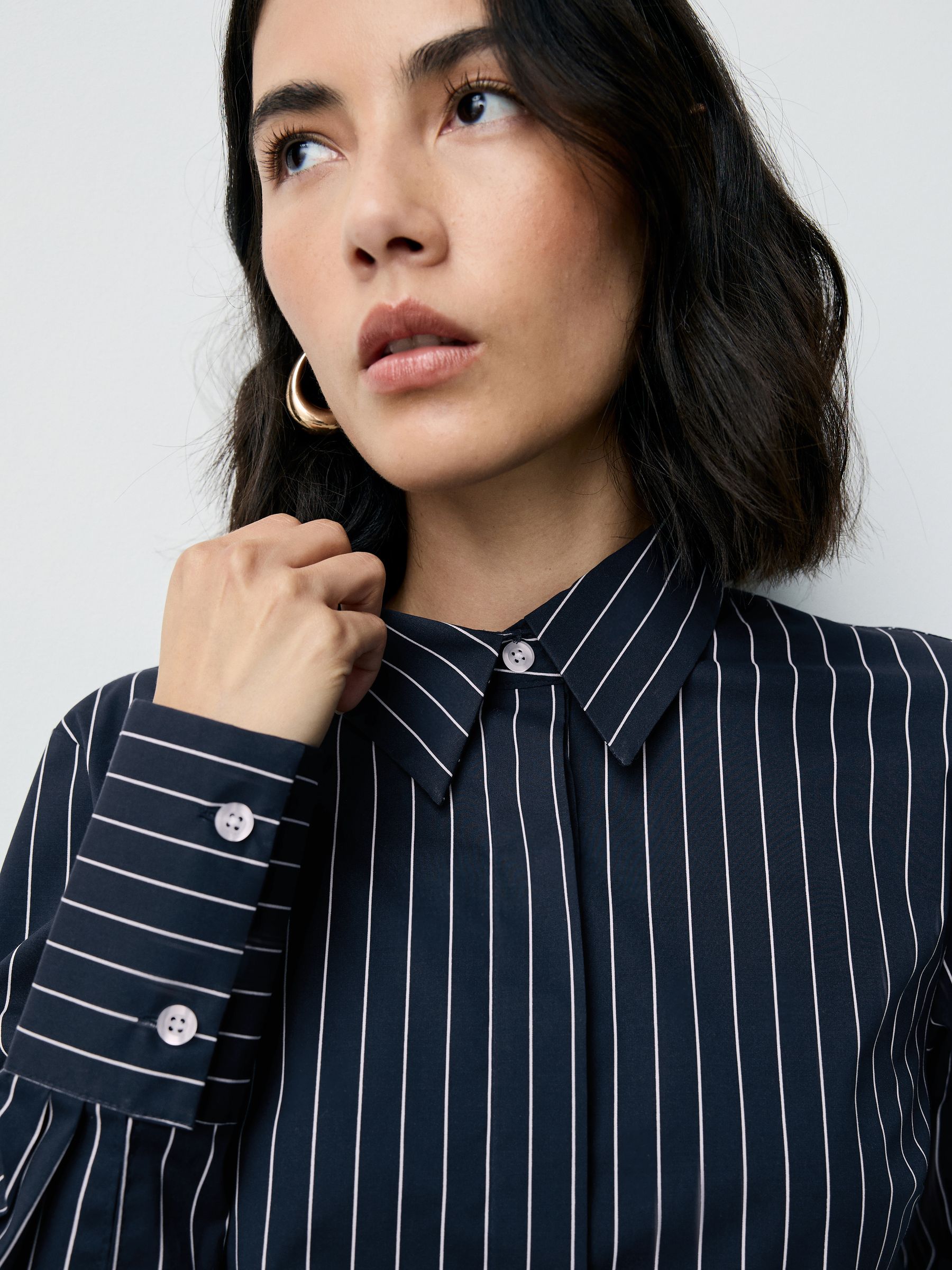 Marineblauw gestreept - Fitted Stretch Essential Long Sleeve Shirt