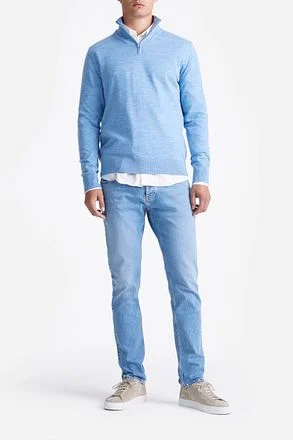 King Essentials The Michael Half Zip Pull Merino Lichtblauw KM111030003-B022T kopen