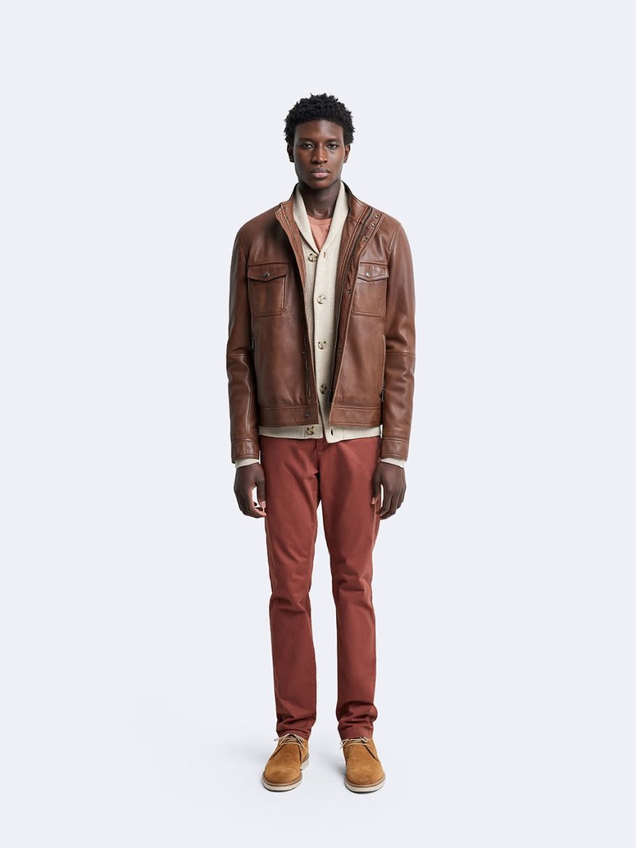 Blouson en cuir col montant