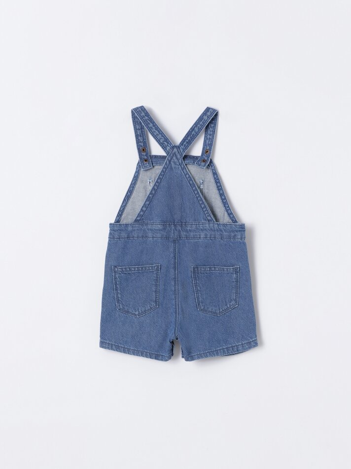 Jardineira jeans com botões - Azul escuro