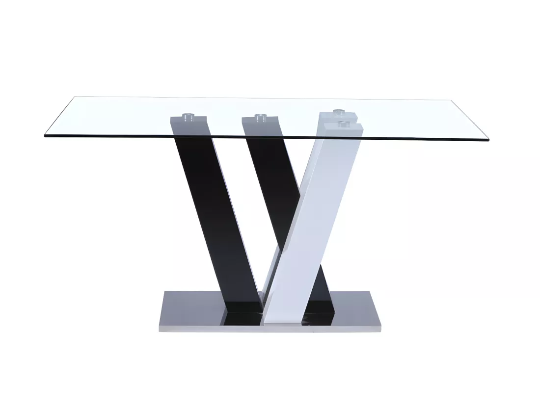 Table à manger WINCH - 6 personnes - MDF & Verre trempé - Noir & blanc